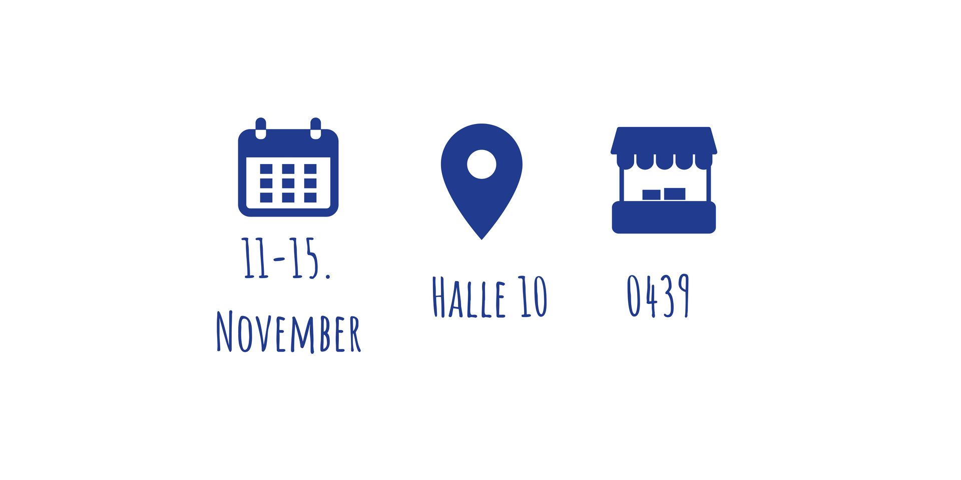 dunkelblaue icons hallen und standnummer