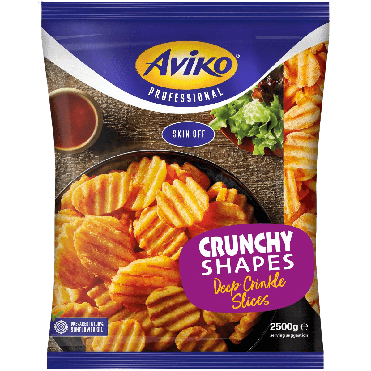 packshot wellige kartoffelscheiben in blauem avikobeutel