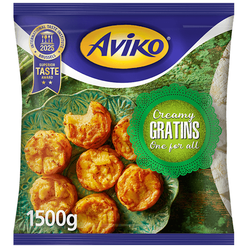 packshot one for all gratin veganes gratin in blauem beutel aviko